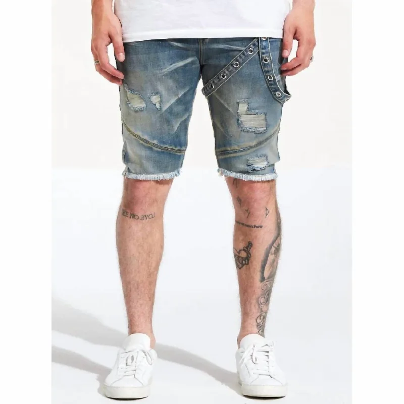 Distressed Topi Shorts In Indigo Rinse