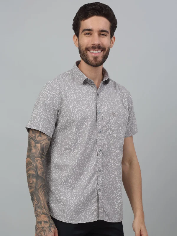 Men's Grey  Casual Floral Print Half sleeve Shirt