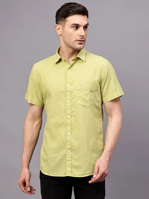 Men's Light Green Casual Plain Half sleeve Shirt