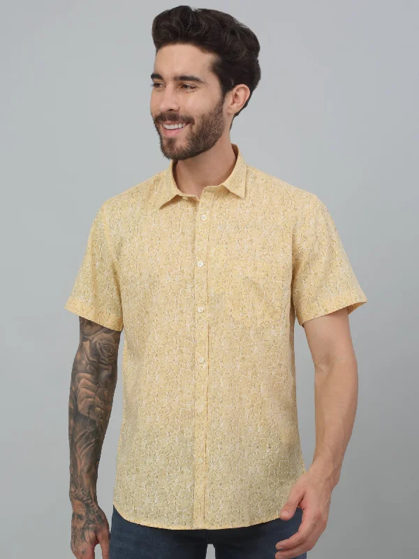 Men's Yellow Casual Abstract Print Half sleeve Shirt