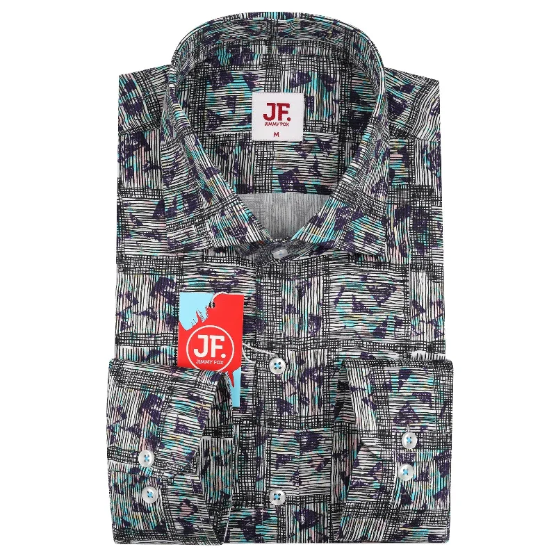 JF110 JIMMY FOX Patterned Squared Print Slim Fit L/S Shirt