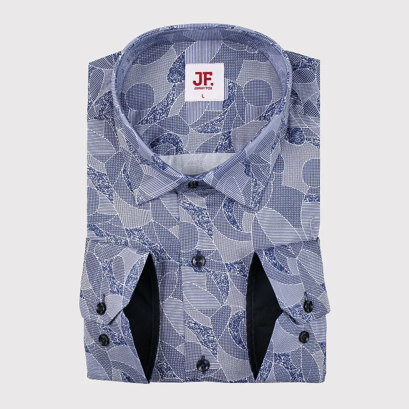 JF308 JIMMY FOX Patchwork Print Slim Fit L/S Shirt