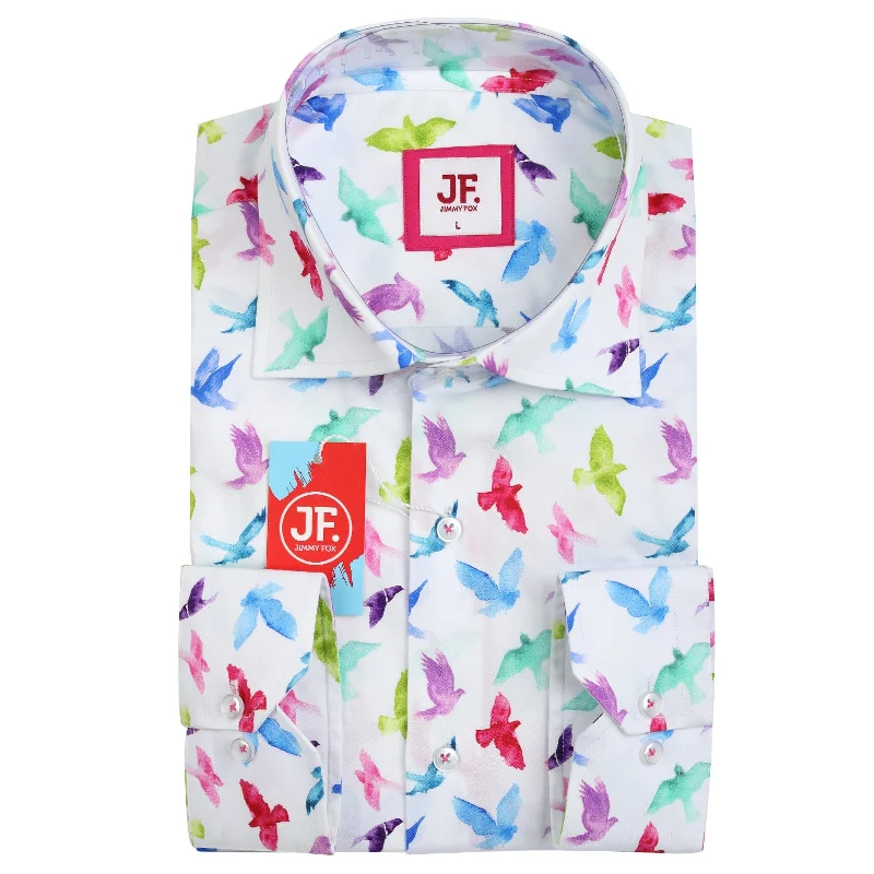 JF859 JIMMY FOX Bird Print Slim Fit L/S Shirt