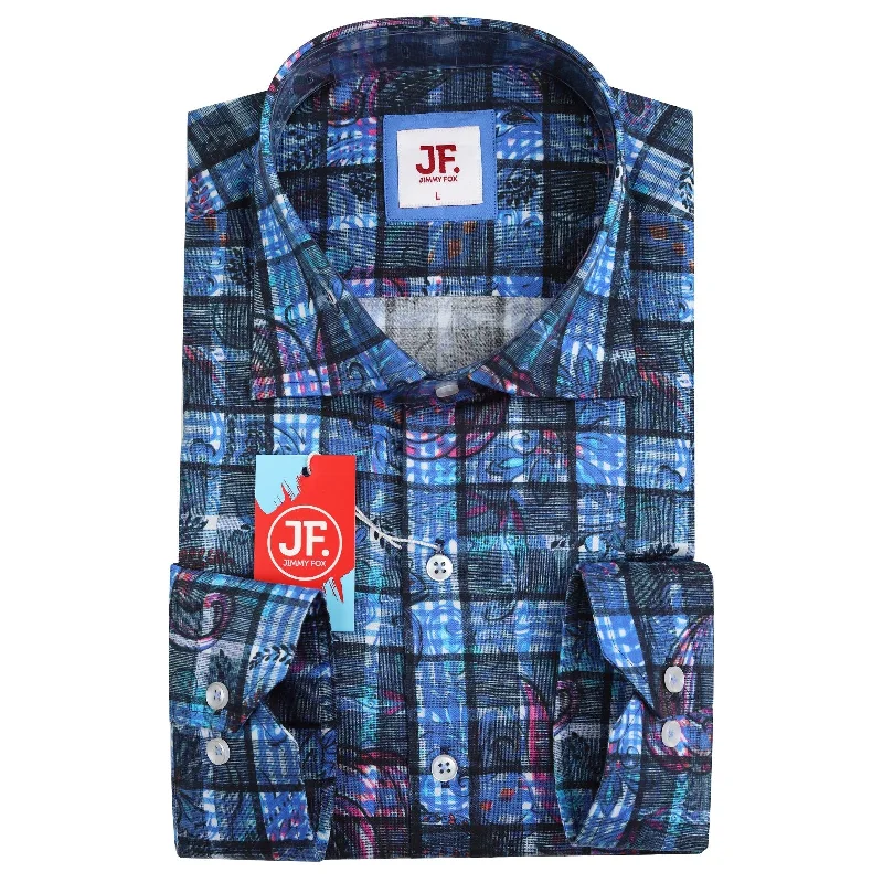 JF806 JIMMY FOX Windowpane Check Print Slim Fit L/S Shirt