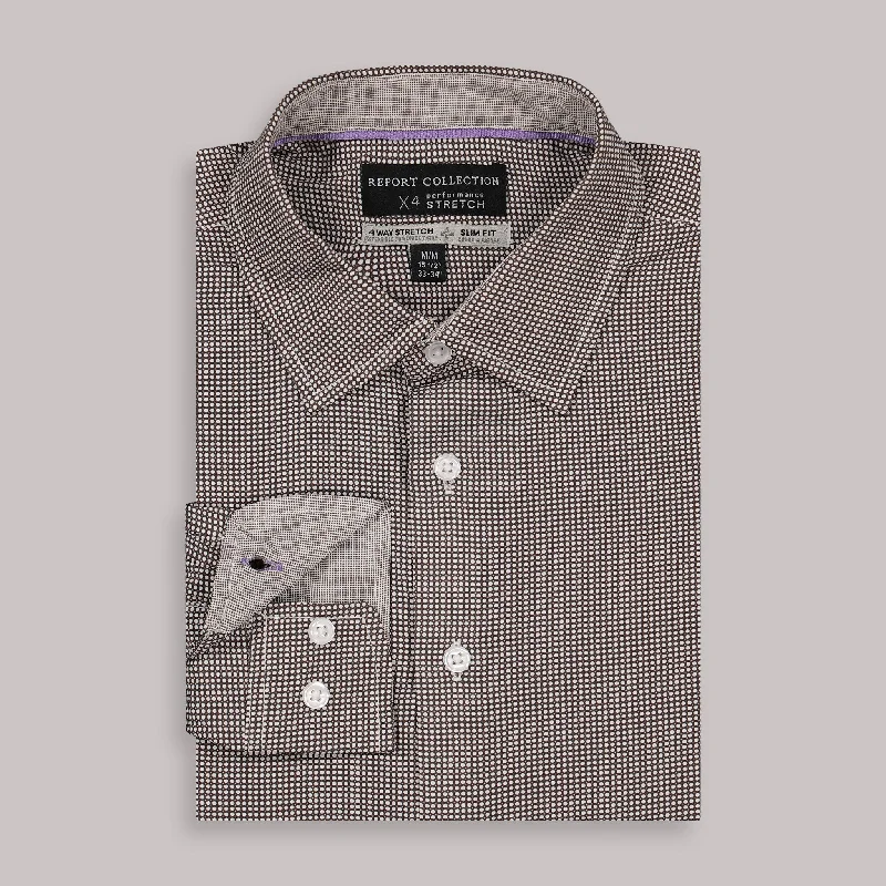 Long Sleeve 4-Way Dress Shirt with Circle Print in White