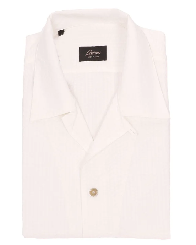 White Seersucker Cuban Sportshirt