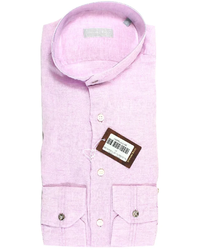 Stefano Ricci Band Collar Shirt Pink Linen 39 - 15 1/2 REDUCED SALE