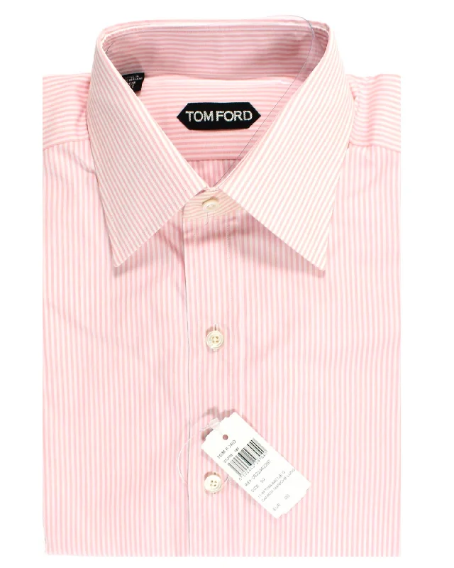 Tom Ford Shirt Pink White Stripes Modern Fit 39 - 15 1/2