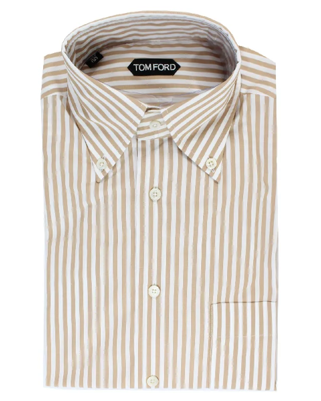 Tom Ford Button-Down Shirt White Beige Stripes 39 - 15 1/2 SALE