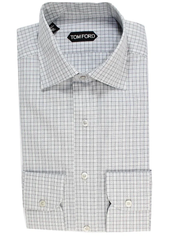 Tom Ford Dress Shirt Gray Check 39 - 15 1/2 Slim Fit BLACK FRIDAY SALE