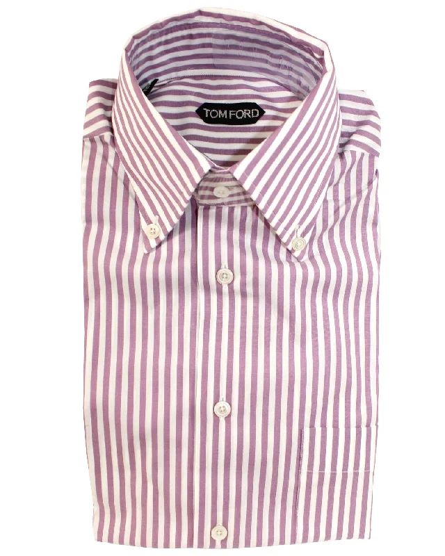 Tom Ford Button-Down Shirt Purple White Stripes Modern Fit 39 - 15 1/2 SALE