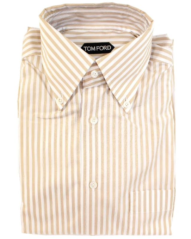 Tom Ford Button-Down Shirt Beige White Stripes - Button Down 39 - 15 1/2  SALE