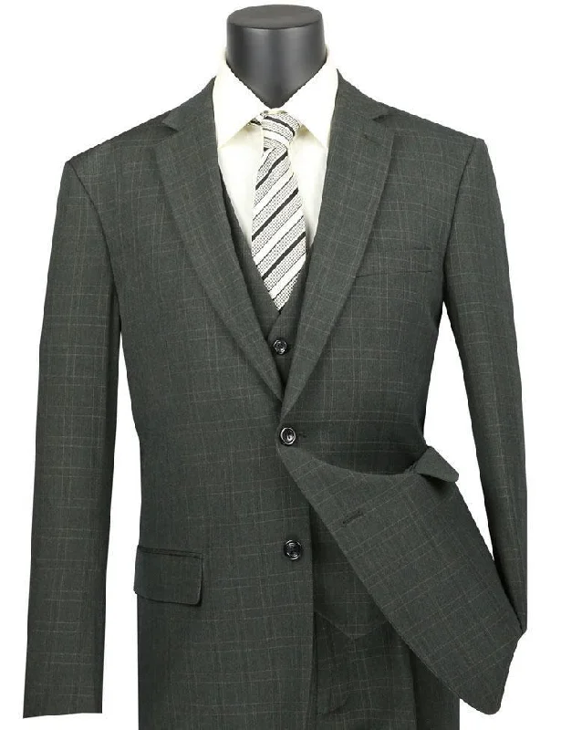 Vinca Collection- Olive Glen Plaid Three Piece Suit Regular Fit