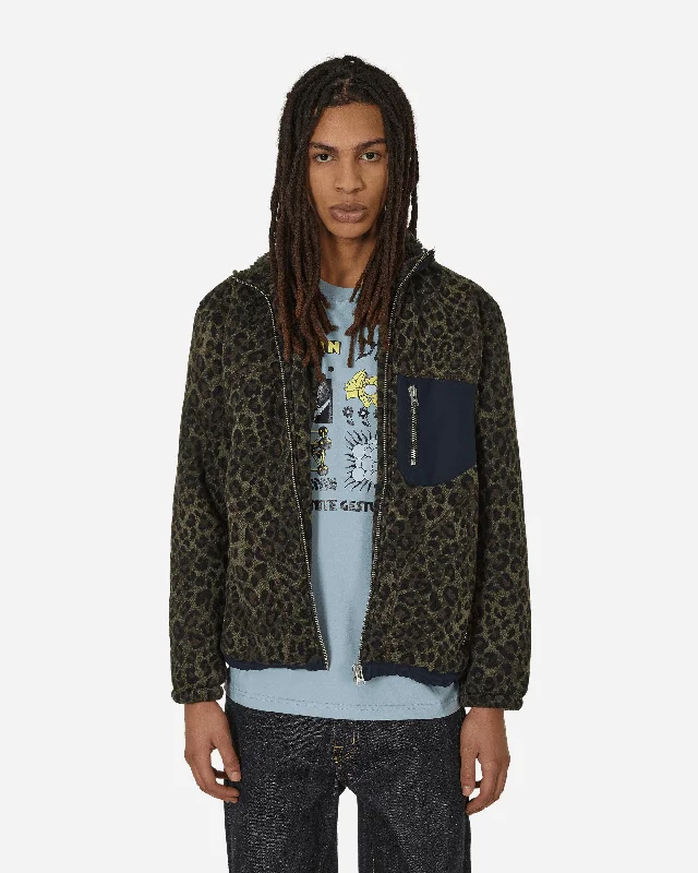 Leopard Reverse Sherpa Jacket Olive