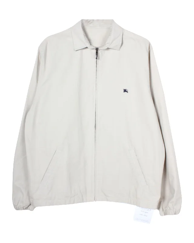 Burberry Embroidered Emblem Front Zip Jacket in Beige Cotton