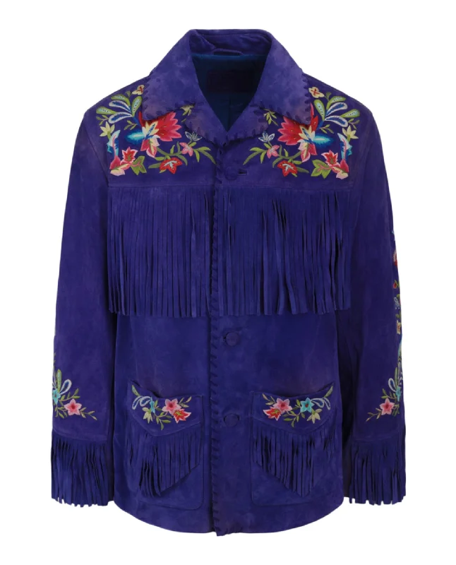 Floral Embroidered Suede Jacket