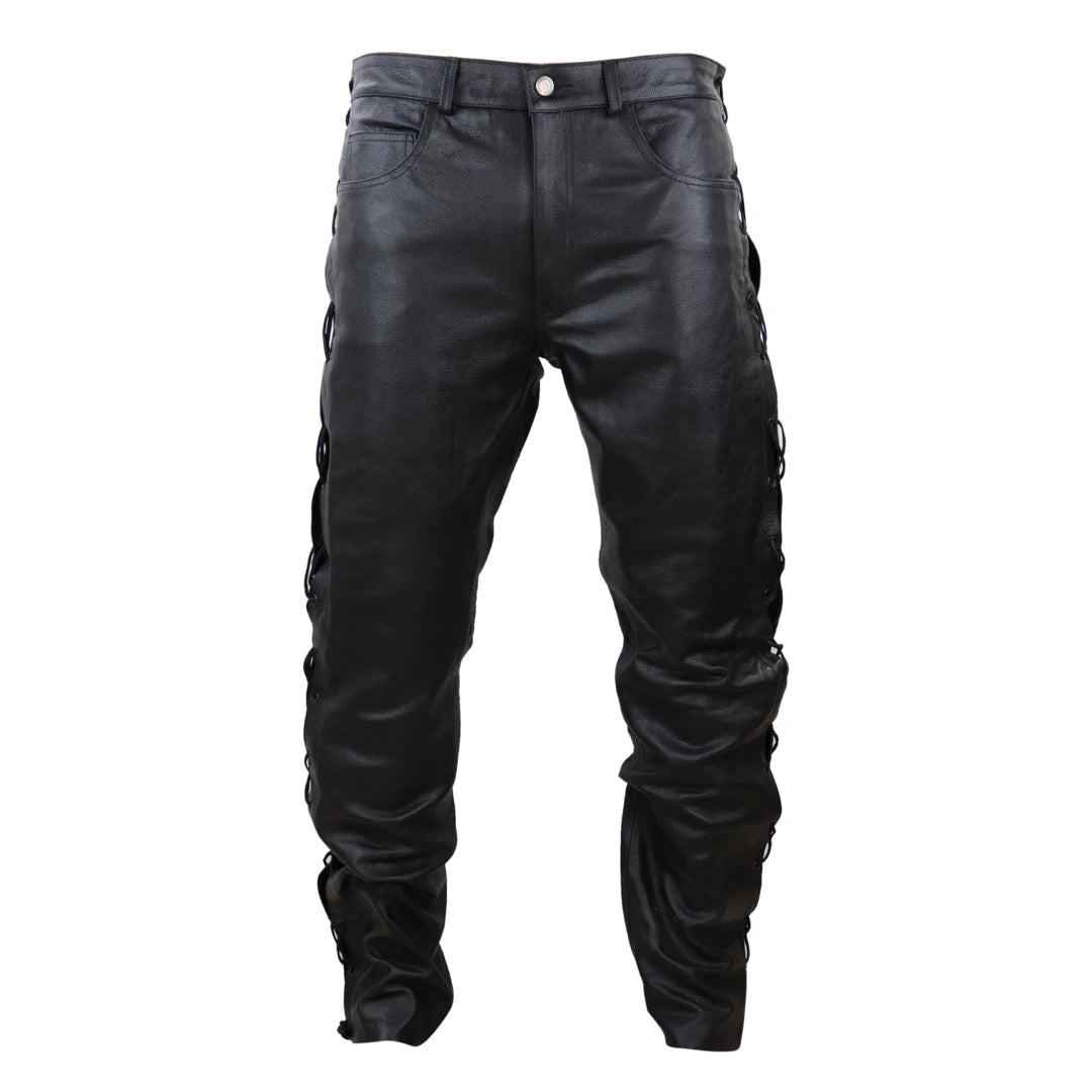 Men's Leather Biker Jeans Tassel Western Cowboy Pants Trousers