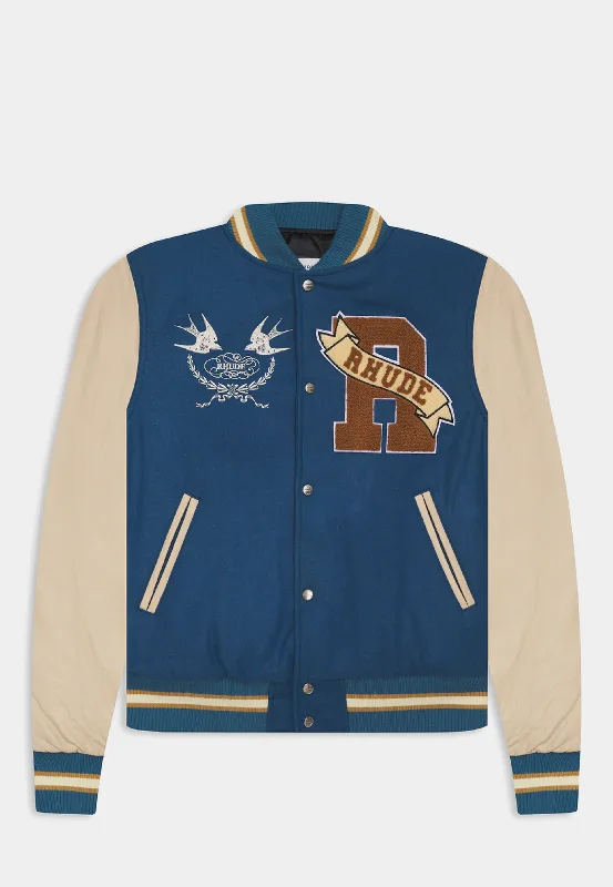 Rhude Sparrow Varsity Jacket Slate Creme