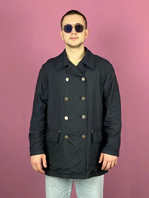 90s Burberrys Vintage Men's Peacoat - L Black Polyester Blend