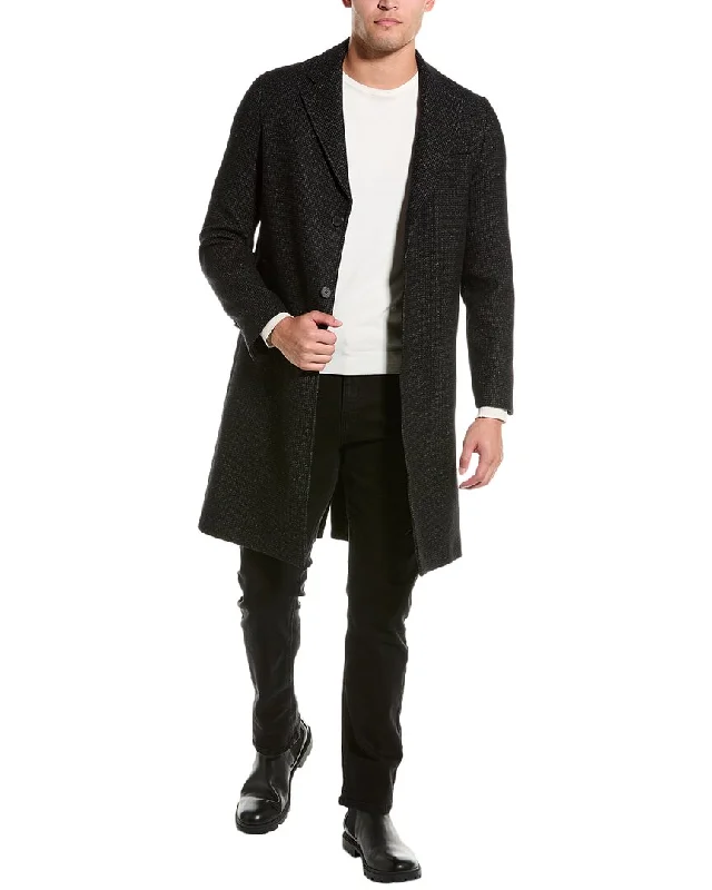 The Kooples Leather -Trim Wool-Blend Coat