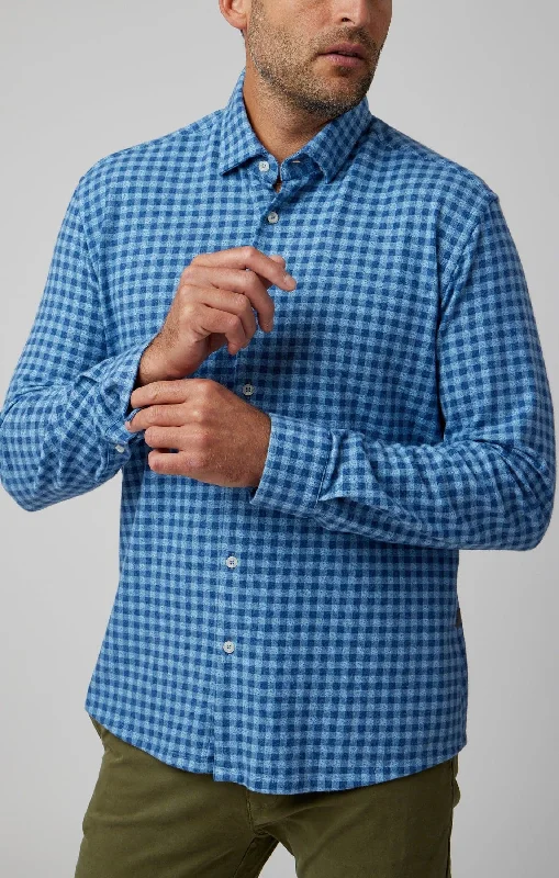 Blue Gingham Brushed Jersey Shirt