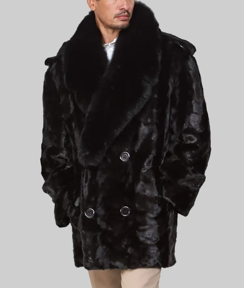 Diddy Men Black Mink Pea Coat