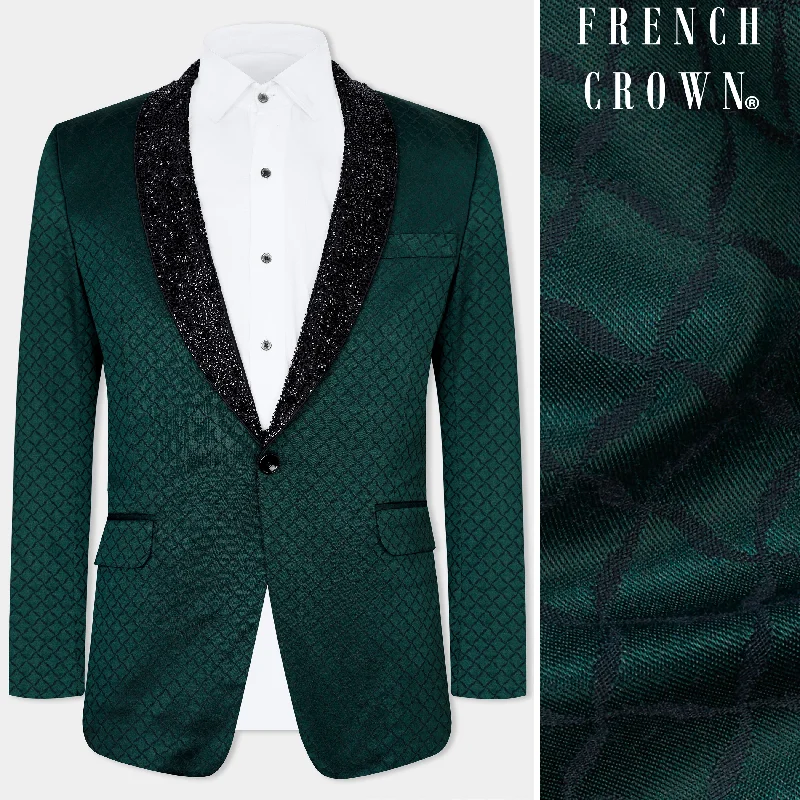 Everglade Green Jacquard Textured Designer Tuxedo Blazer