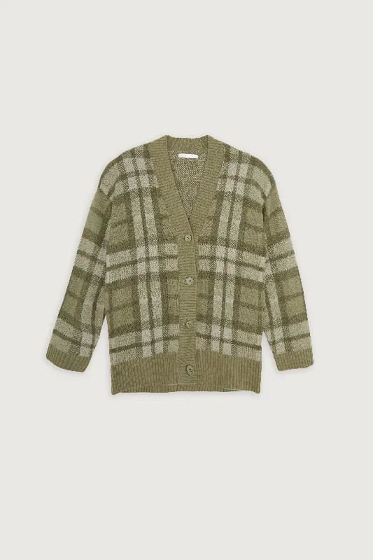 FUZZY OVERSIZED PLAID CARDIGAN