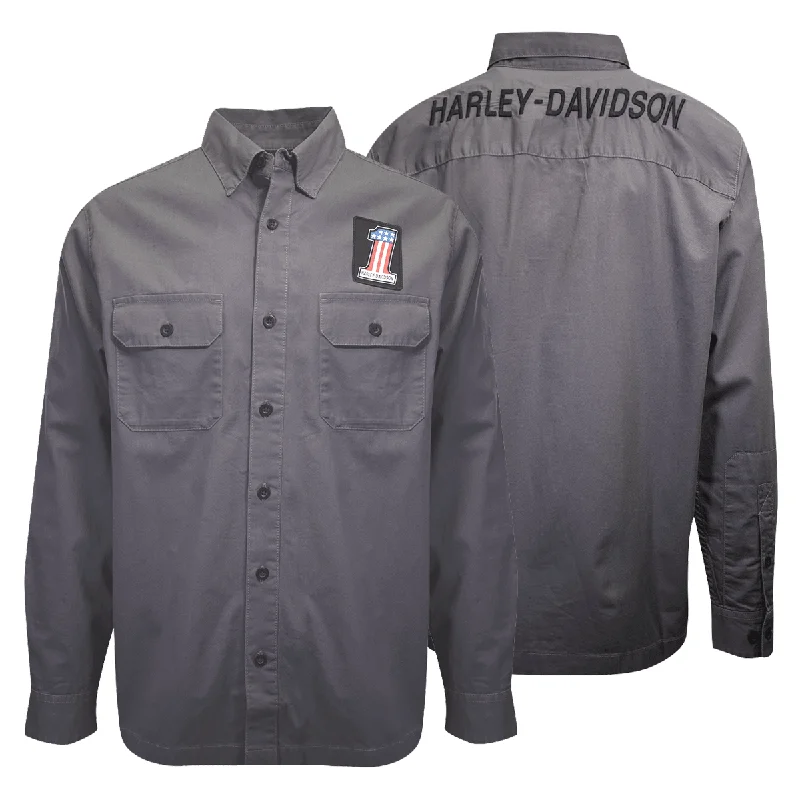 Branded  Men's Grey #1 America L/S Woven Shirt (S06)