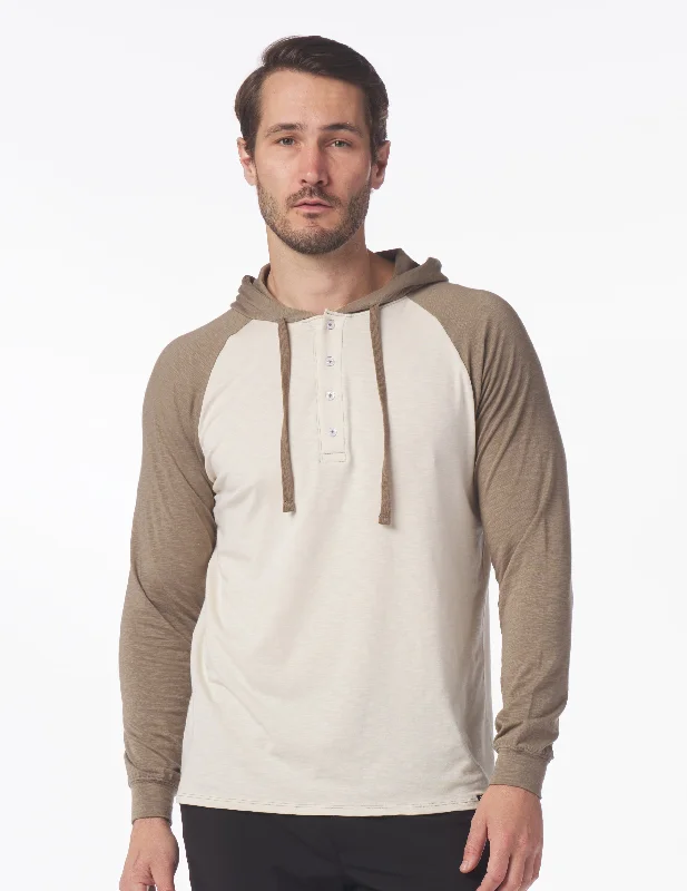 Low Tide Henley Hoodie: Oatmeal/Mocha