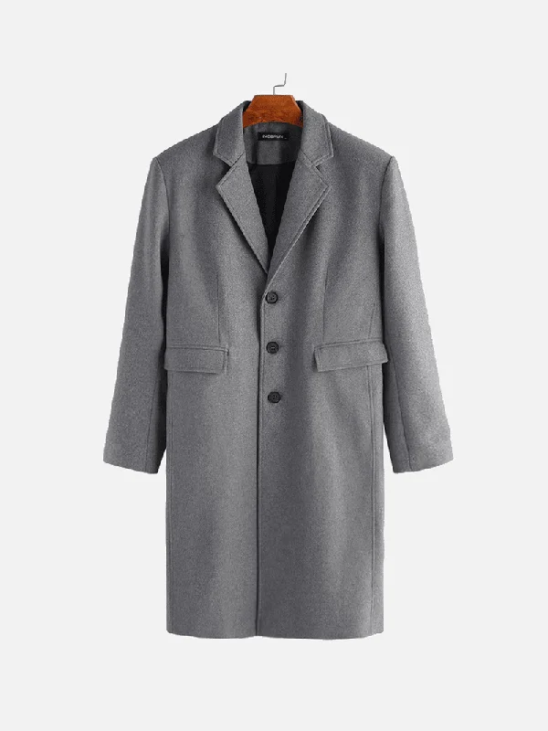 Mens Winter Single Breasted Big Pockets Mid Long Casual Coat