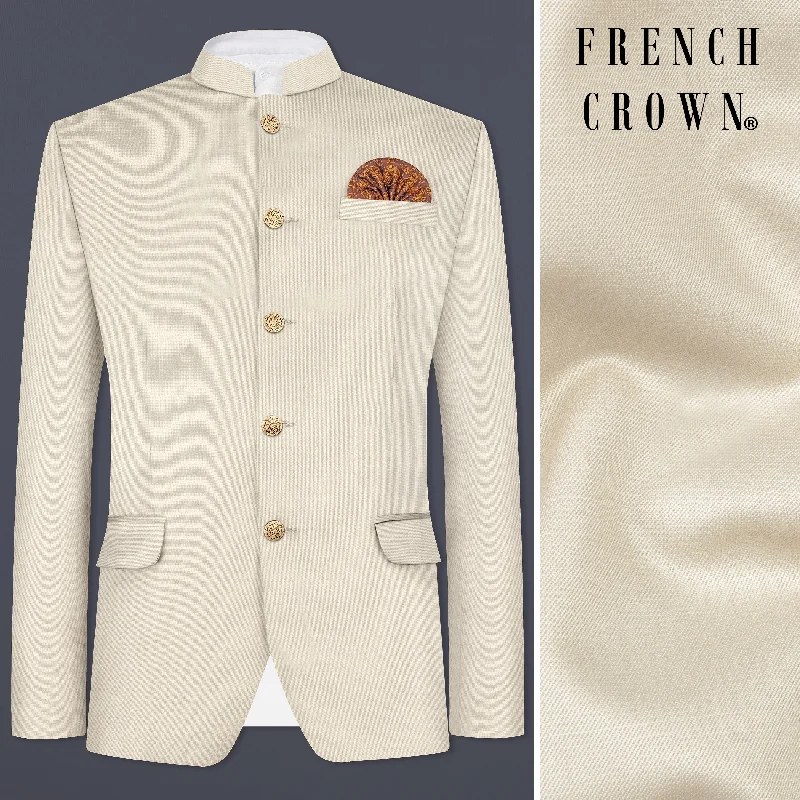 Moon Mist Cream Solid Wool Blend Bandhgala Blazer