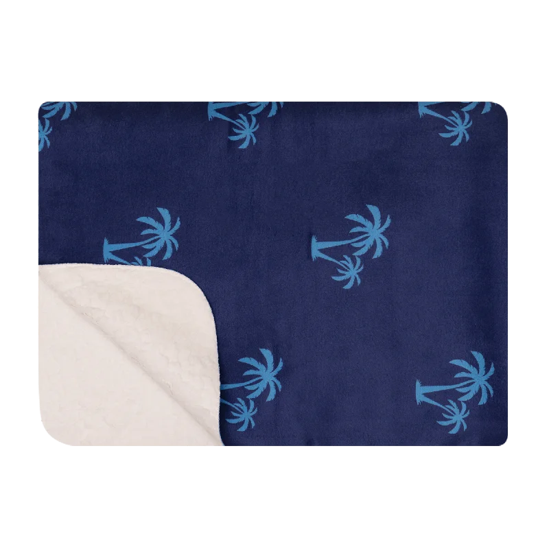 Palm Trees Cyan - Luxury Sherpa Fleece Blanket