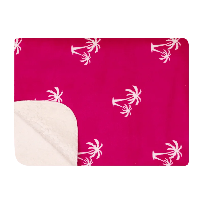 Palm Trees Pink - Luxury Sherpa Fleece Blanket