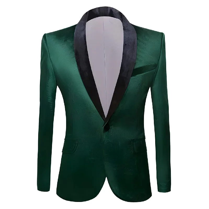 The Xavier Slim Fit Velvet Blazer Suit Jacket - Forest