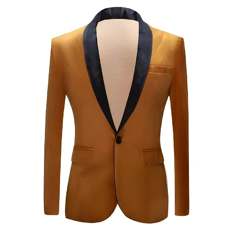 The Xavier Velvet Slim Fit Blazer Suit Jacket - Amber