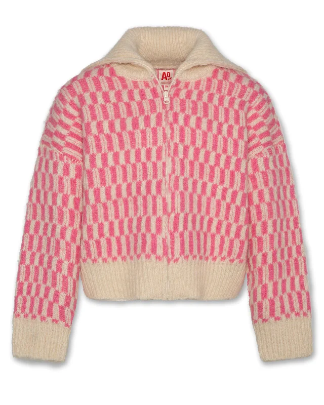 A076 Raspberry Zipper Jane Sweater