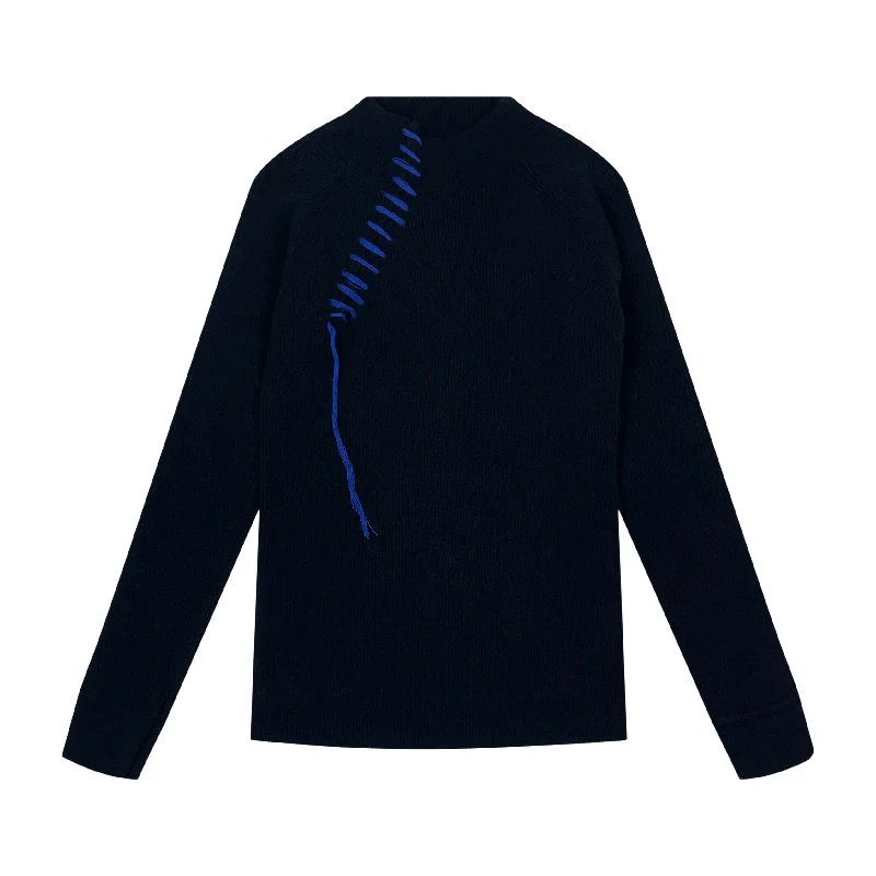 Limited Edition Black Yarn Stitched Knit Mockneck