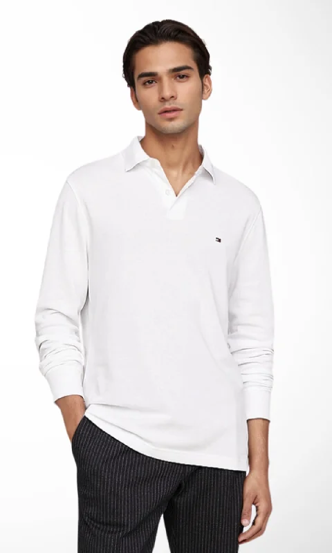 ORIGINAL Men Long Sleeve Cotton Polo Shirts (White)