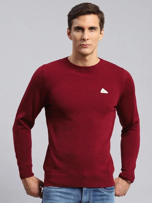 Men Red Solid Wool Blend Pullover