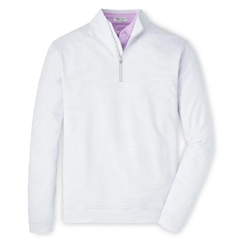 Peter Millar Perth Sugar Stripe Performance 1/4 Zip Pullover Sweater - British Grey